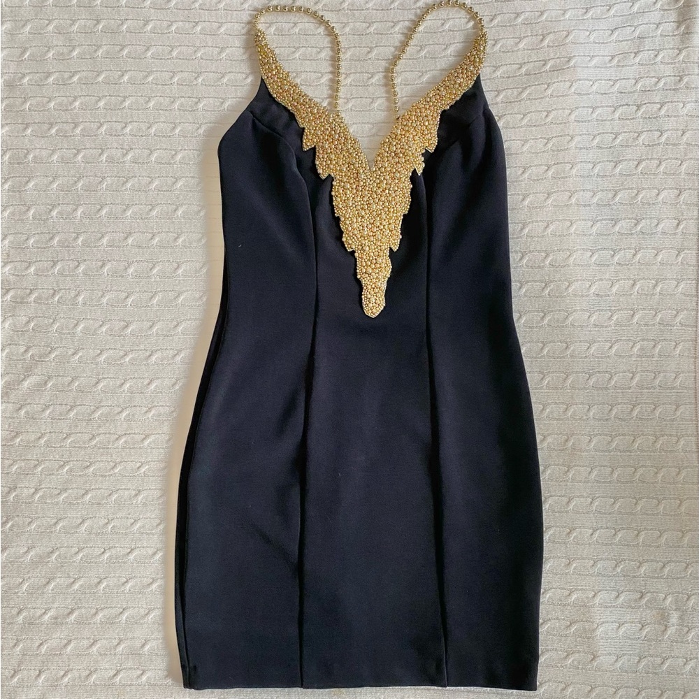 Venus Attitude Vintage Bodycon Cocktail Dress Beaded Black 9/10